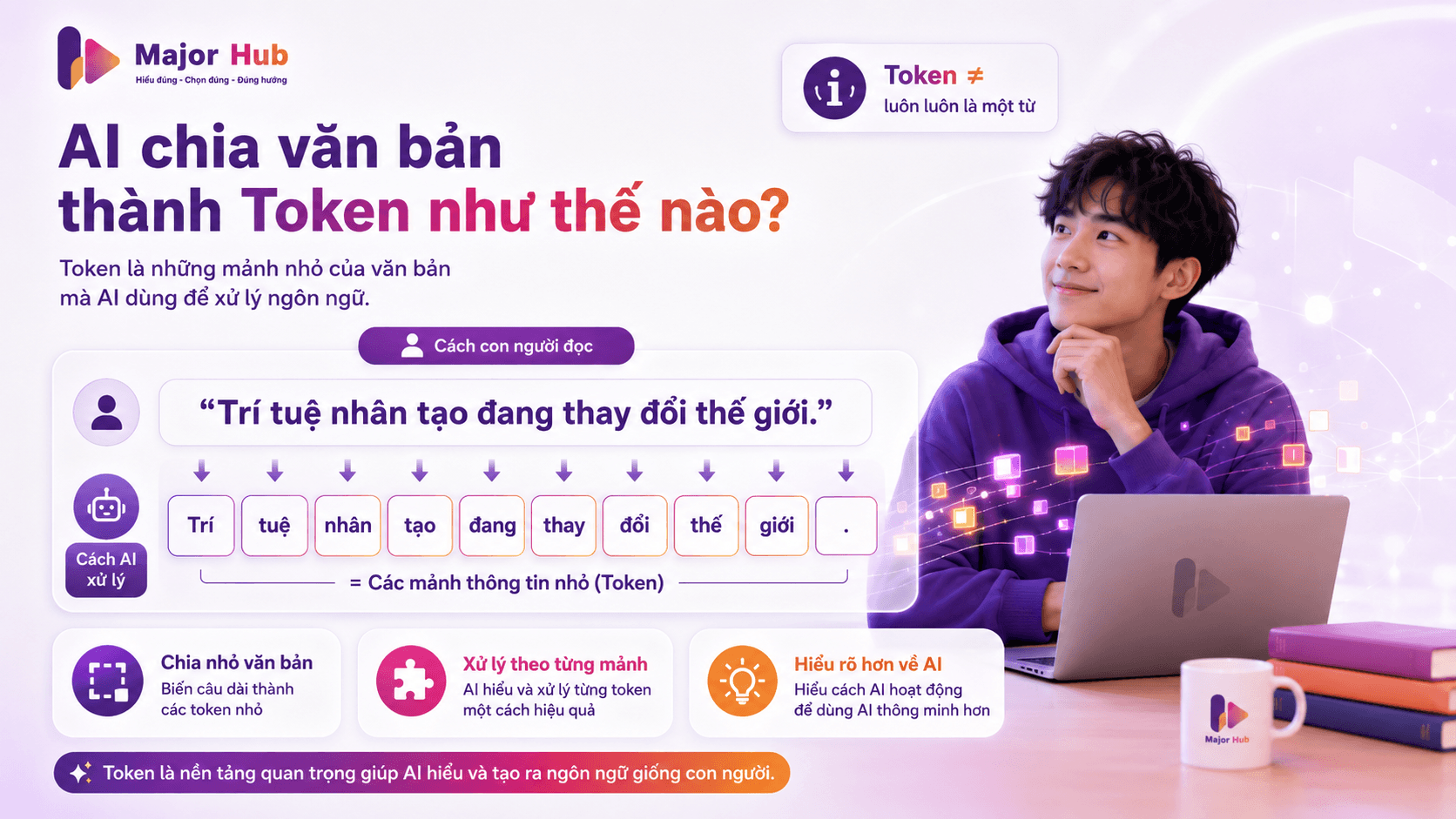 Minh họa cách AI chia văn bản thành các token nhỏ trước khi xử lý ngôn ngữ