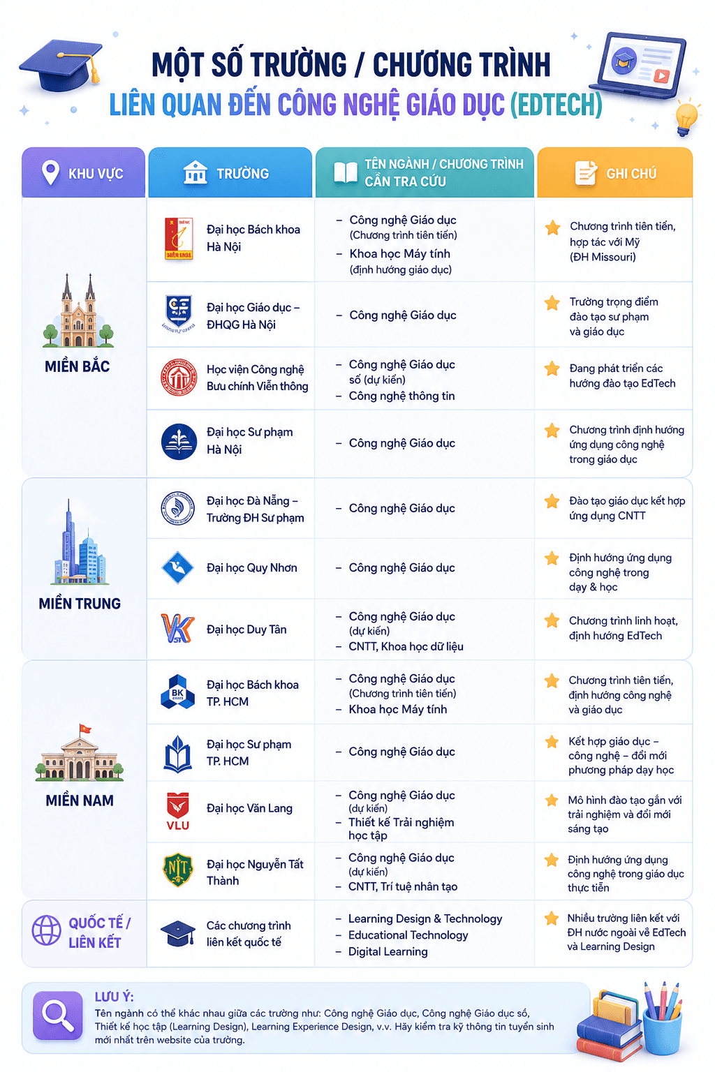 Một số trường và chương trình liên quan đến EdTech